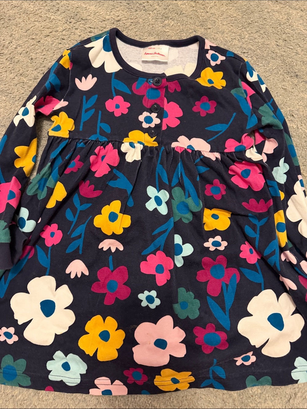 Hanna Andersson Navy Floral Button-Front Long-Sleeve Dress
